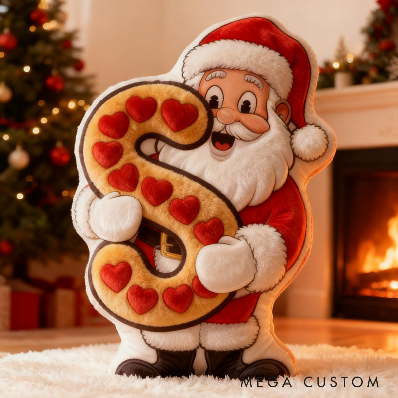 Personalized Couple Santa with 26 Letter Christmas Pillow Custom Girlfriend Initials Graphic 3D Print Xmas Cushion First Christmas Gift for Him Her