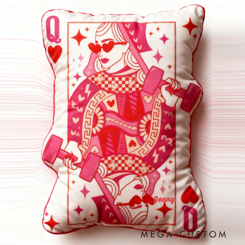 Personalized Graphic 3D Print Pillow Pillow Workout Queen of Hearts Gym Girl Sublimation Design Lift Heavy Shit Gym Rat Weightlifting Pillow for Gym Lovers