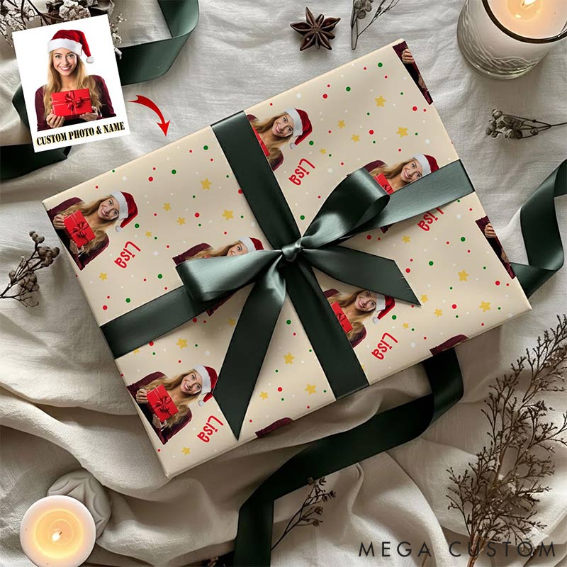 Personalized Funny Christmas Face Photo Cutout Wrapping Paper Unique Photo Gift Xmas Wrap Paper Best Xmas Gift for Boyfriend Girlfriend