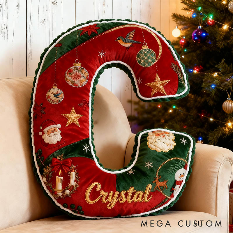 Personalized Girlfriend Retro 26 Letter Christmas Pillow Custom Couple Initials Graphic 3D Print Green Red Xmas Cushion First Christmas Gift for Her