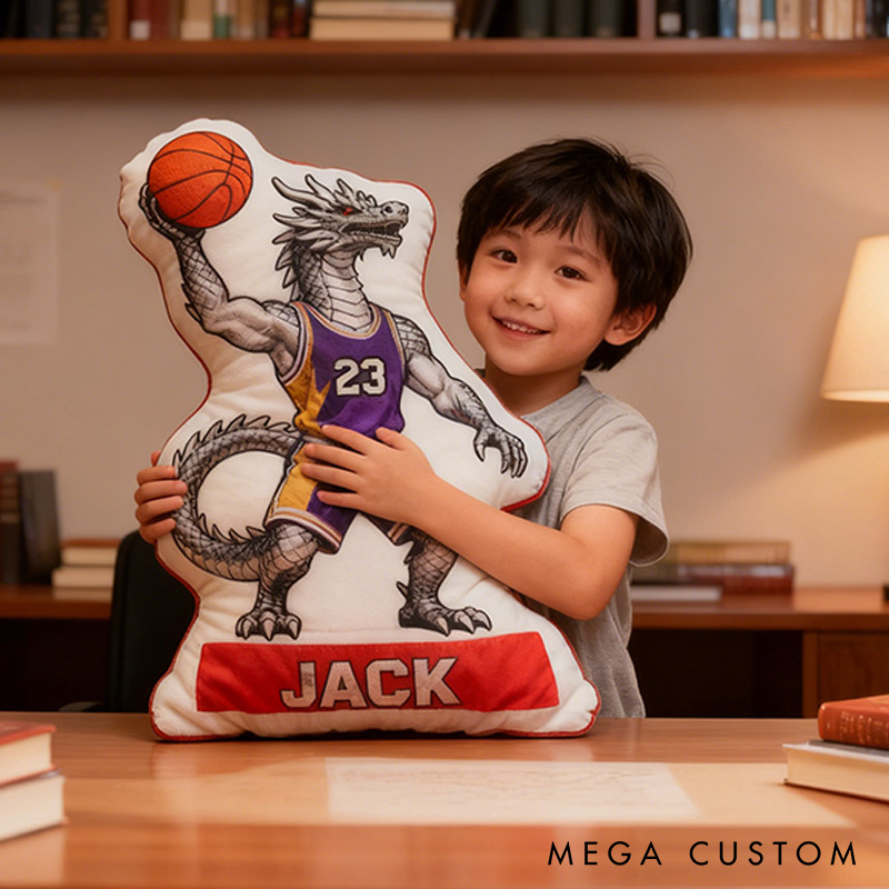 Personalized Dinosaur Basketball Pillow with Custom Name and Number Design for Kids