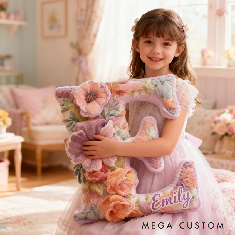 Personalized Flower Girl Purple Floral Graphic 3D Printed Pillow Custom Girl friend Name Cushion Valentine's Day Gift Christmas Gift for Her