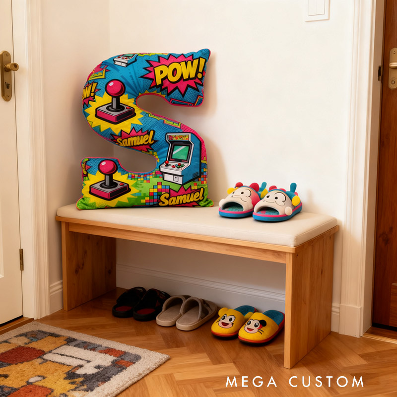 Personalized Colorful Anime-Style Game Console Joystick Letter Pillow for Game Lovers Plush Pillow Christmas Birthday Holiday Gift for Kids