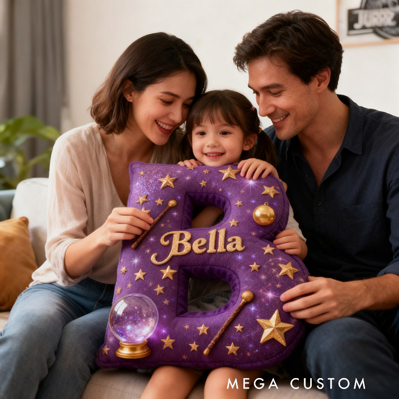 Personalized Magic Letter Pillow Decorated with Magic Ball Magic Wand Stars Graphic 3D Print Pillow for Kids and Magic Lovers