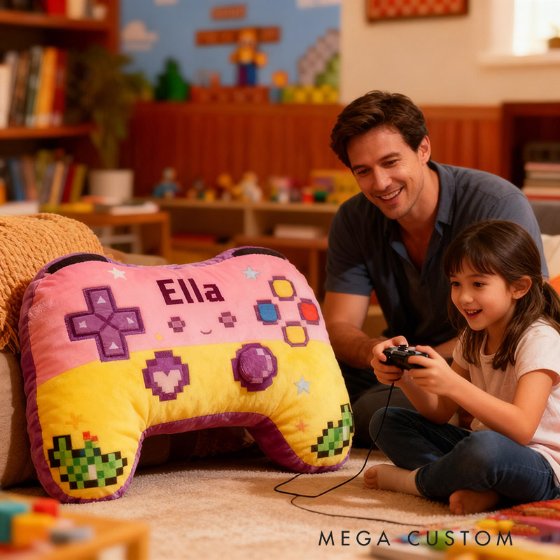 Personalized Pixel Pink Game Controller Shaped Pillow for Game Lovers Plush Pillow Christmas Birthday Party Gift for Kids