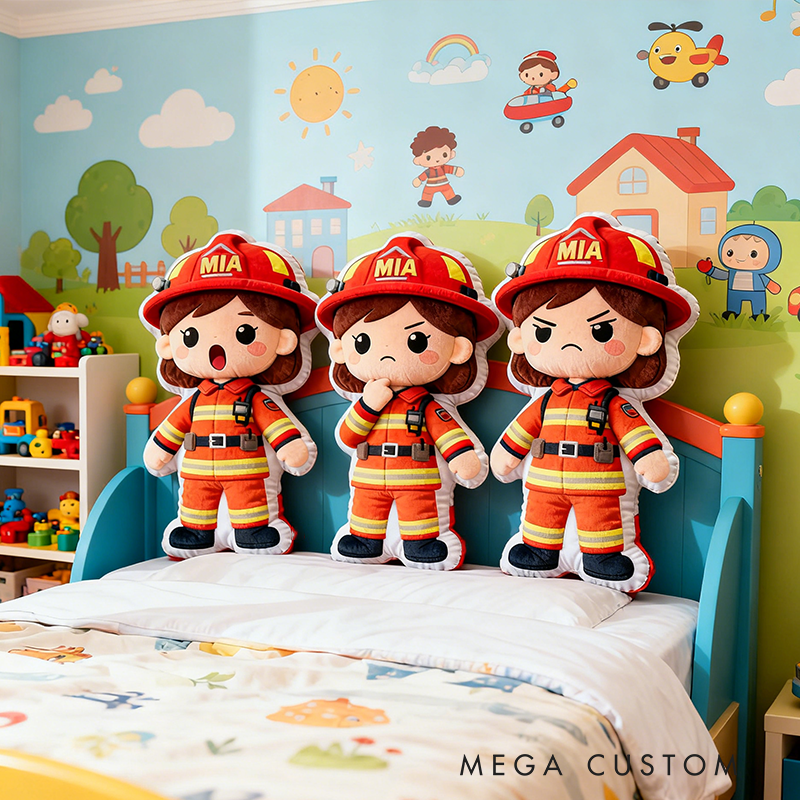 Personalized Female Firefighter Shaped Pillow Custom Name Cushion Choose Character Style Gifts 3D Graphic Print