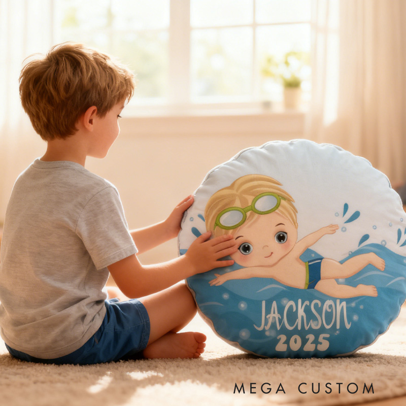 Personalized Boys Swimming Pillow Throw Pillow Graphic 3D Print Swimming Fitness Decoration Pillow Exercise Sport Pillow Female Swimmer Holiday Gift Custom Swim Pool Keepsake for Kids or Teens 