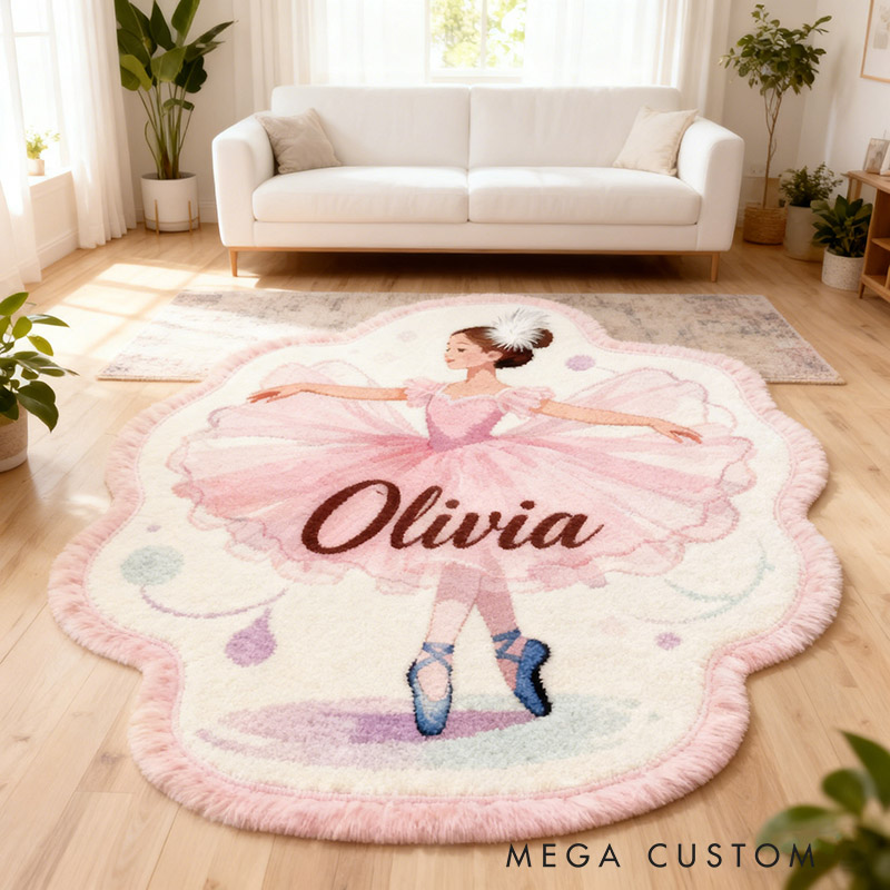 Personalized Ballet Dancers Carpet with Your Name for Ballet Lovers Unique Decorative Carpet for Girls' Room and Dance Studio