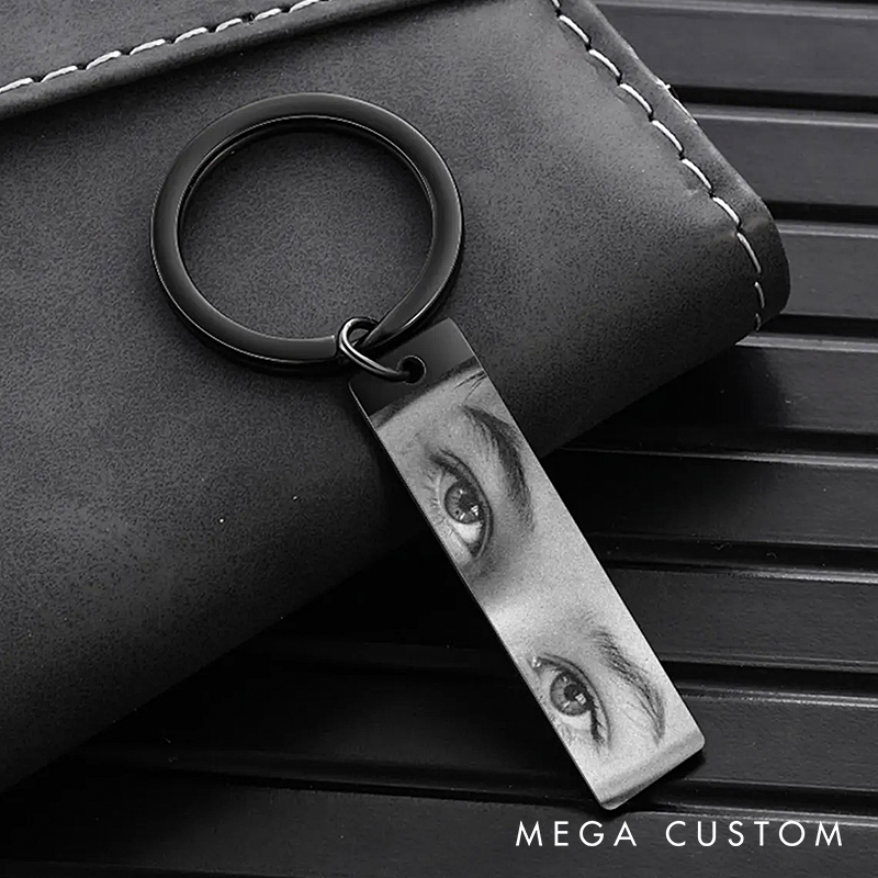 Personalized Human Eyes Keychain Engraved Your Eyes Photo keychian for Him or Her I with You keyring Birthday Gift for Boyfriend Lover