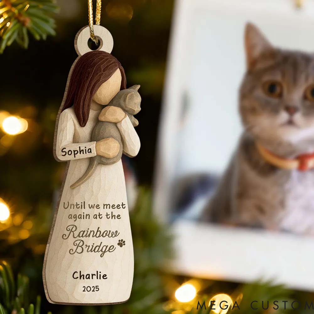 Personalized Cat Lover Until We Meet at Rainbow Bridge Woman and Cat Ornament