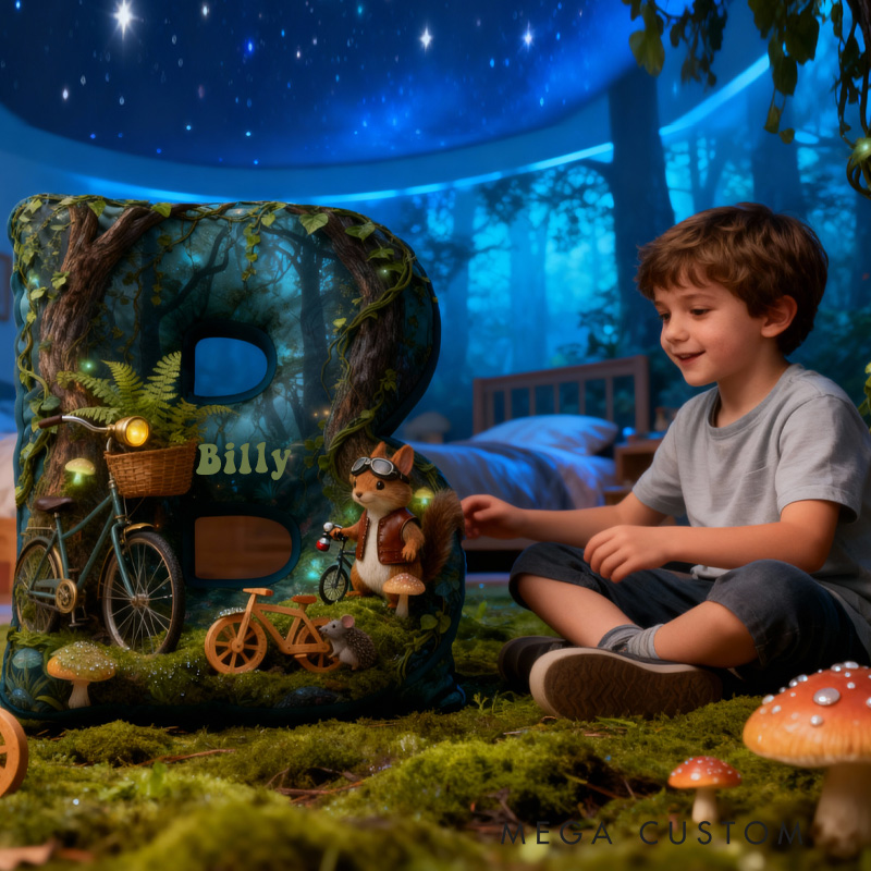 Personalized Forest Squirrel Bicycle Adventure Letter Pillow Custom Name Festive Decor with Bicycle Adventure Gifts for Family Graphic 3D Print Cycling Riding Lovers