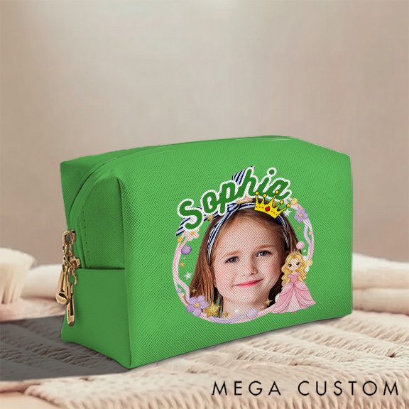 Personalized Cute Princess Custom Face and Name Toiletry Bag for Kids Travel Gifts and Daily Use