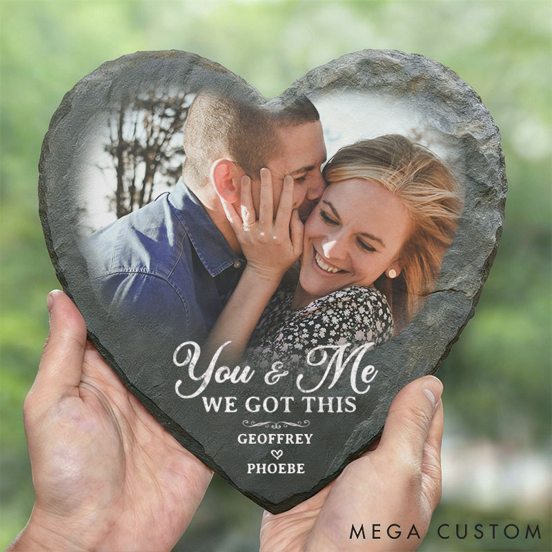 Personalized Couple Photo You And Me We Got This Heart and Square Shaped Stone with Stand First Christmas Valentines Day Gift for Boyfriend Girlfriend