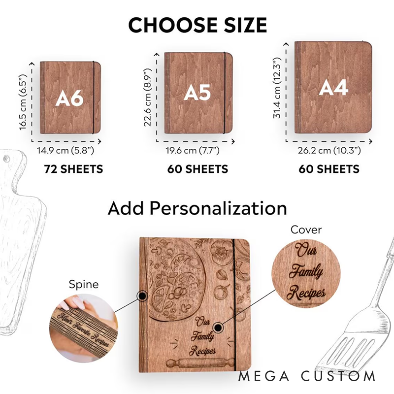 Personalized Gifts for Her Recipe Book Wooden Binder Mom Christmas Gifts Custom Cookbook Mom Birthday Gift Home Kitchen Gift for Women