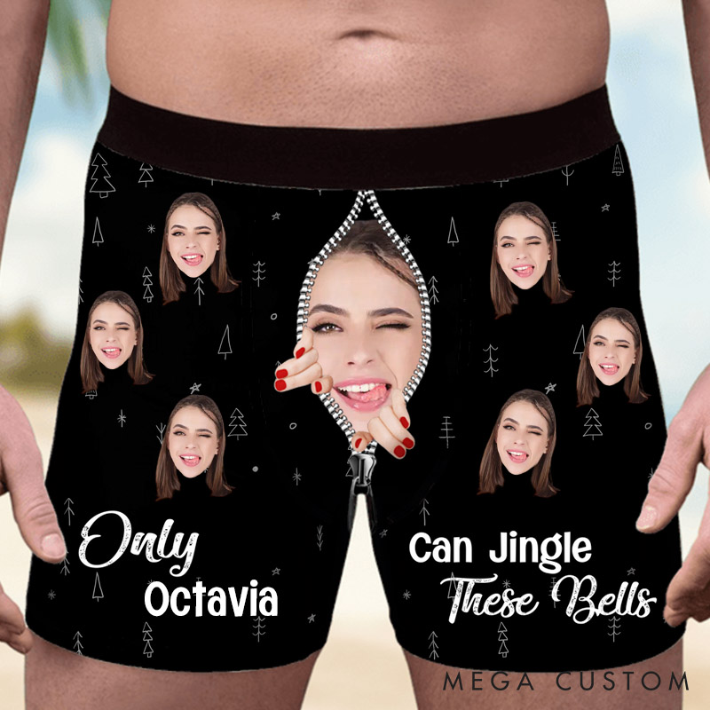 Personalized Girlfriend Wife Face Only Her Can Jingle These Bells Christmas Boxer Briefs Men Underwear with Face Photo Xmas Gift for Boyfriend Husband