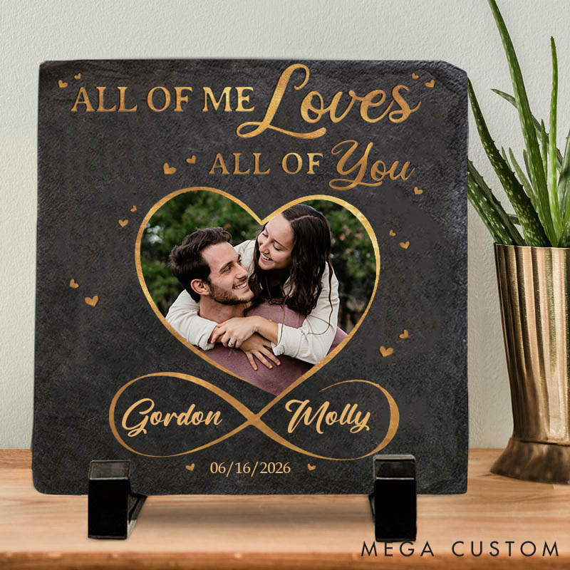 Personalized Couple Photo All of Me Loves All of You Heart Square and Rectangle Shaped Stone with Stand Newlyweds Stone Christmas Valentines Day Gift