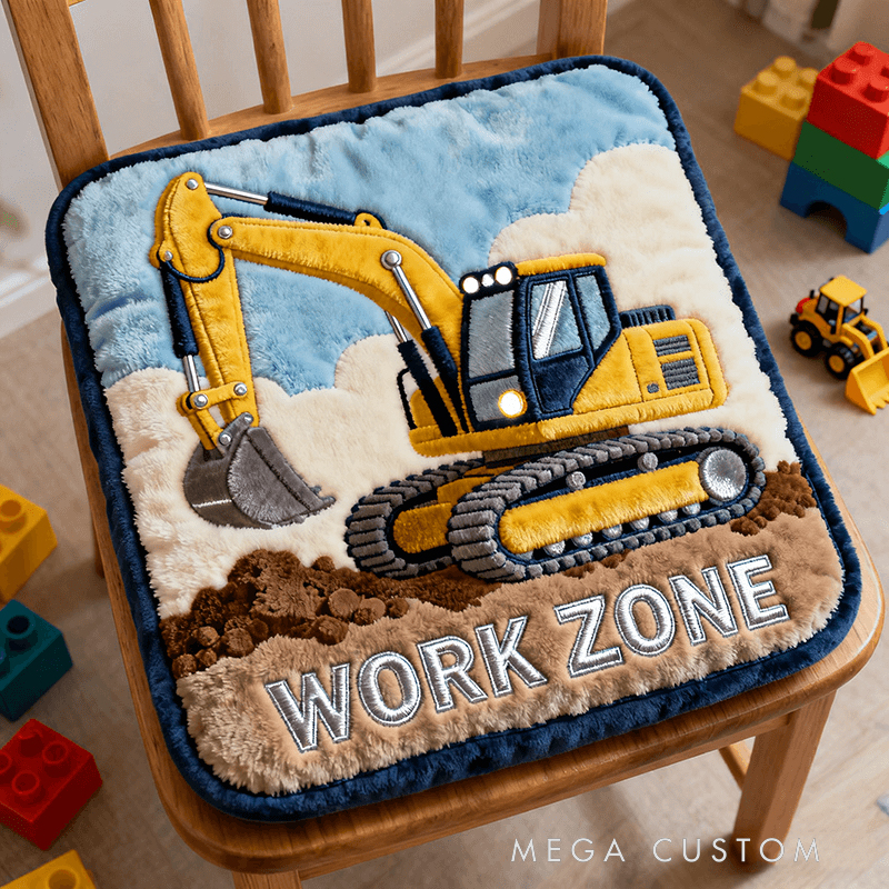 Personalized "Work Zone" 3D Excavator Plush Cushion – Soft Construction-Themed Decorative Pillow for Kids & Playrooms