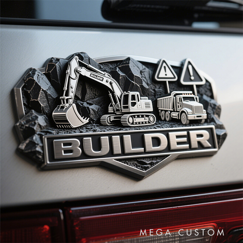Personalized 3D Construction Car Emblem – Heavy-Duty Metal Truck/Excavator Vehicle Decal Sticker