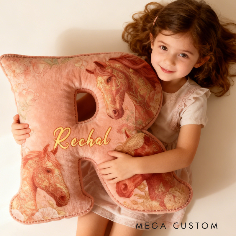 Personalized Riding Floral Letter Pillow Floral Horse Custom Name Festive Flower Decor with French Countryside Gifts for Family Graphic 3D Print for Riding Lovers Equestrian Lovers