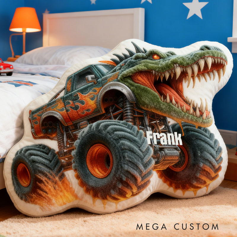 Personalized Crocodile Truck with Name Graphic 3D Print Pillow Christmas Gift for Kids or Baby Birthday Gift