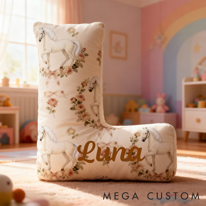 Personalized Pet Lover Pastoral Steed in Floral Wreath Graphic 3D Print Pillow