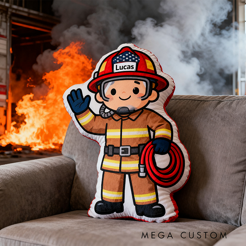 Personalized Firefighter Plush Pillow Custom Name and Character Style Hero Themed Appreciation Gifts for Firefighter Lovers