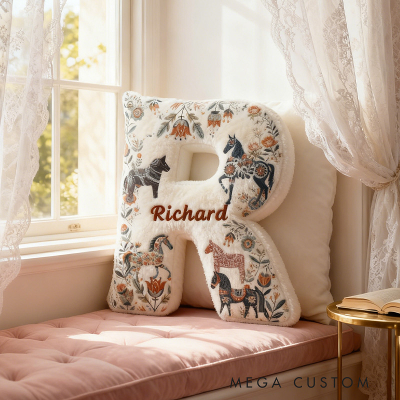 Personalized Riding Colorful Floral Letter Pillow Floral Horse Custom Name Festive Flower Decor with French Countryside Gifts for Family Graphic 3D Print for Riding Lovers Equestrian Lovers