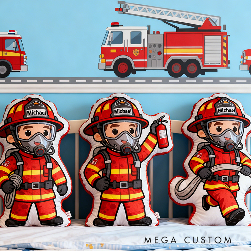 Personalized Firefighter Plush Pillow Custom Name and Character Style Hero Gift for Firefighters and Family