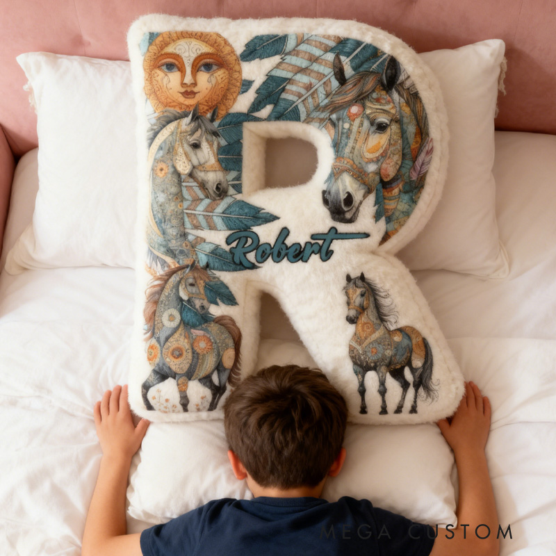 Personalized Riding Feather Letter Pillow Horse Custom Name Festive Decor with French Countryside Gifts for Family Graphic 3D Print for Riding Lovers Equestrian Lovers
