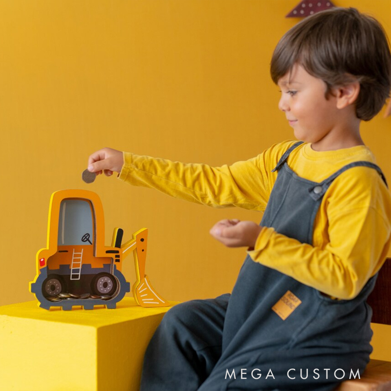 Personalized Excavator Piggy Bank, Bulldozer Custom Name Money Box, Tractor Piggy Banks for Boys Personalized, Construtction Vehicle, Digger