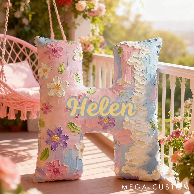 Personalized Colorful Flora Letter Pillow Initial Flower Throw Pillow Custom Holiday Home Decor Letter Pillow for Flower Girl for Girl friend