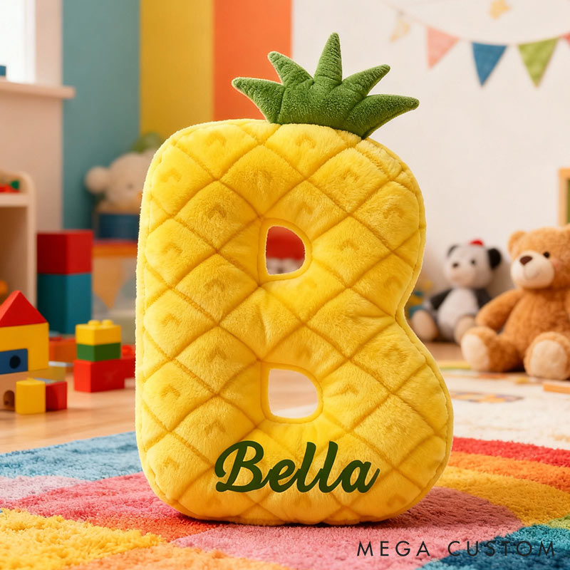 Personalized Pineapple Fruit Design Letter Pillow Initial Throw Pillow Custom Holiday Home Decor Letter Pillow for Flower Girl for Page Boy