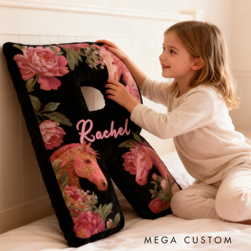 Personalized Riding Equestrian Floral Letter Pillow Horse Custom Name Festive Flower Decor with French Countryside Gifts for Family Graphic 3D Print for Riding Lovers Equestrian Lovers