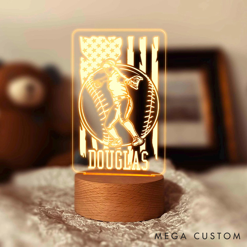 Personalized Baseball Pitcher LED Night Light with Custom Player Name for Girl