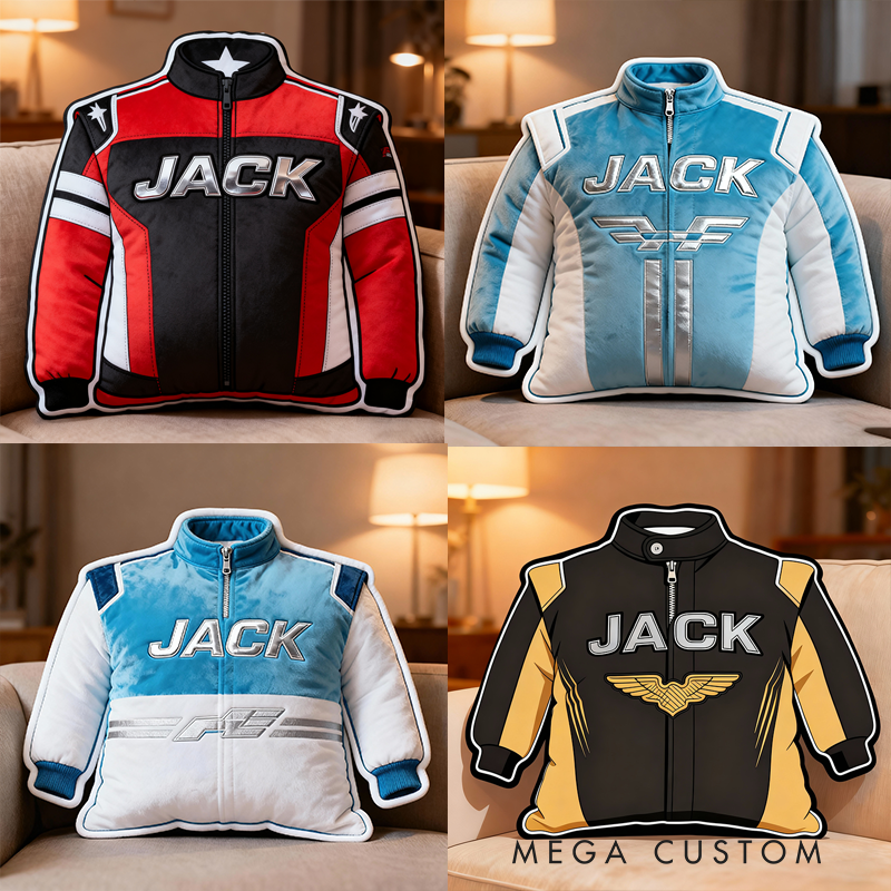 Personalized Racing Suit Pillow Custom Name Shaped Plush Cushion Gift for Racers and Motorsport Fans 4 Styles Available