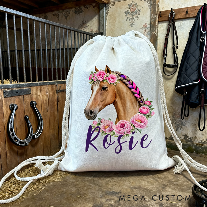 Personalised Horse Riding Bag Equestrian Bags Horse Gifts Kit Bag Drawstring Bag Kids PE Kit Bag Horse for Riding Lovers Equestrian Lovers