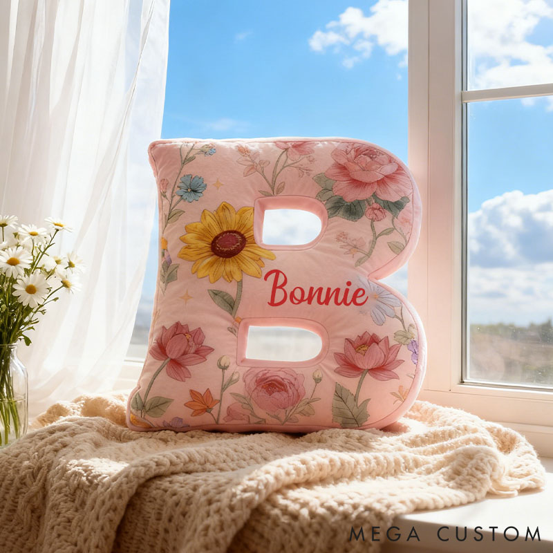 Personalized Sunflower Lotus Initial Pillow Custom Floral Letter Throw Pillow for Her Christmas Home Decor Gift Pillow