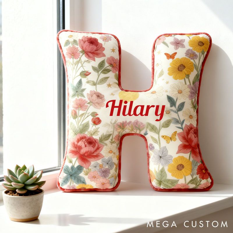 Personalized Floral Letter Pillow Custom Sunflower Rose Daisy Graphic Initial Throw Pillow Christmas Holiday Decor Pillow for Her