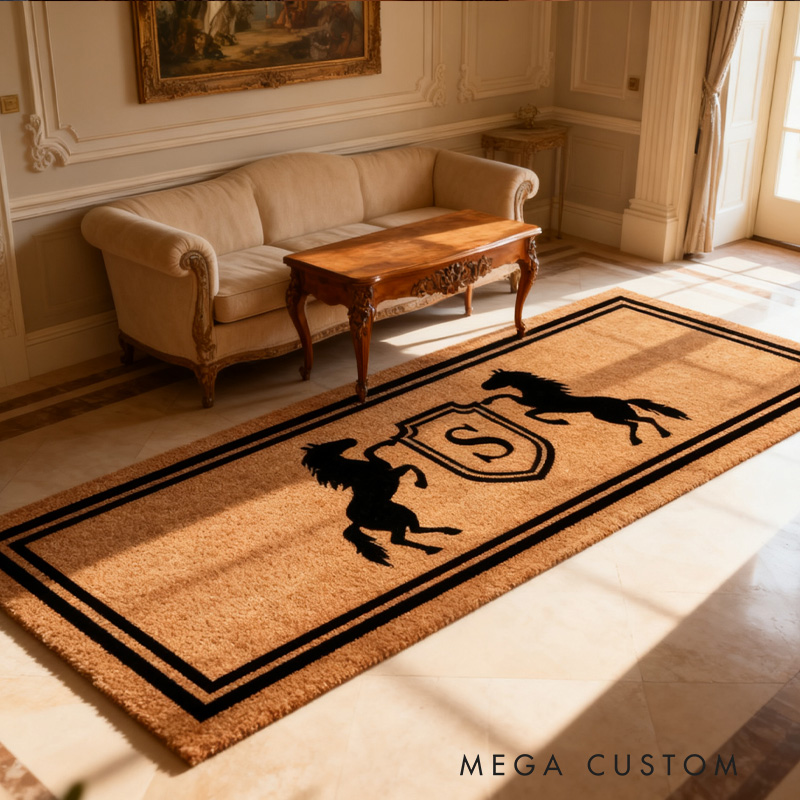 Personalized Rugs Riding Doormat Custom Name Festive Horse Deco rHorse Crest Doormat Equestrian Ranch Decor for Riding Lovers Equestrian Lovers
