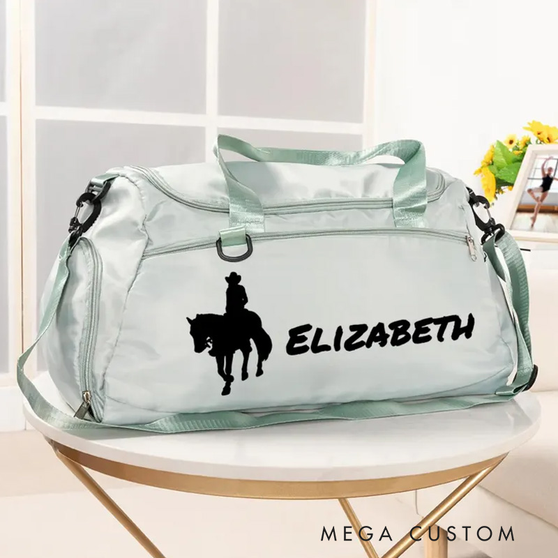 Personalized Name Horse Riding Duffle Bag Waterproof Travel Weekender Bag with Strap Equestrian Overnight Bag Gift for Horse Lovers Riding Lovers Equestrian Lovers