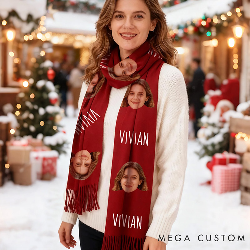 Personalized Funny Girlfriend Wife Face Photo Scarf Custom Boyfriend Husband Name Scarf with Men Women Photo Valentines Day Christmas Gift for Him Her