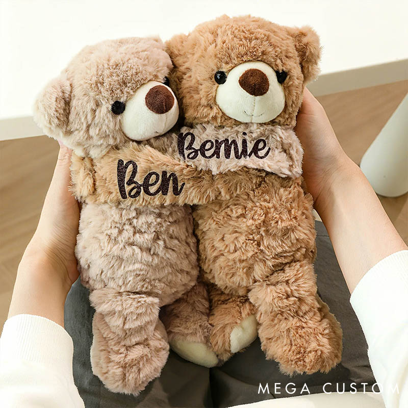 Personalized Couple Pair Hugging Doll Bear Puppy with Name Splittable Stuffed Toys Valentines Day Anniversary Gift for Couple Birthday Gift for Bestie