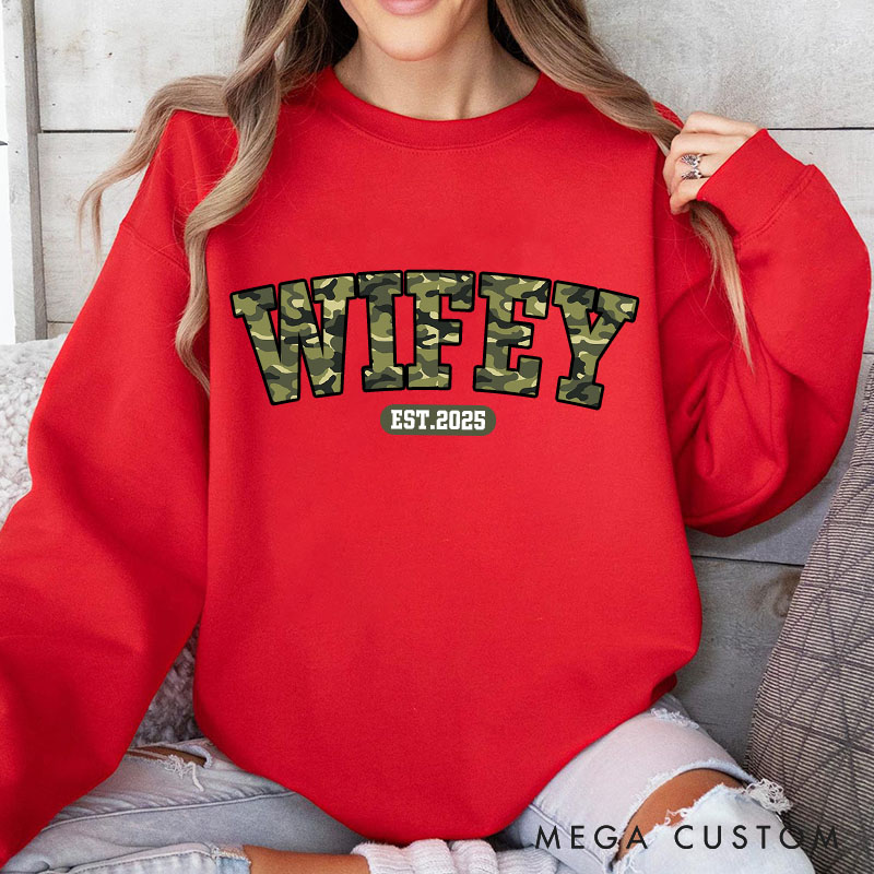 Personalized Camo Wifey Sweatshirt Custom Bold Camo Sweatshirt for Wife Valentine's Anniversary Gift for Her Couple Top Clothes