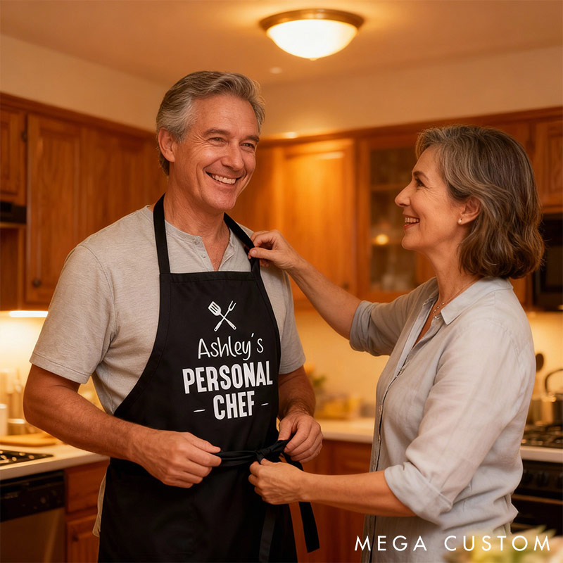 Personalized Your Name Personal Chef Grill Apron Funny Grill Apron for Couple Apron with Pocket Valentine’s Day Gift for Him Gift For Husband