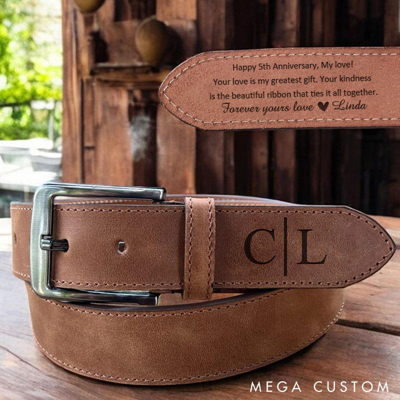 Personalized 3rd Anniversary Leather Belt Custom Husband Boyfriend Belt Valentine's Day Gift Belt for Him Mens Birthday Gift Leather Belt