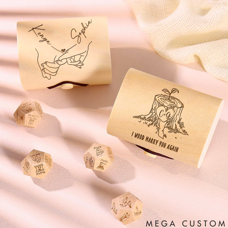 Personalized Couple Date Night Dice with Wooden Box Sexy Position Dice Valentine's Day Gift for Husband Wife Boyfriend Girlfriend Date Night Ideas