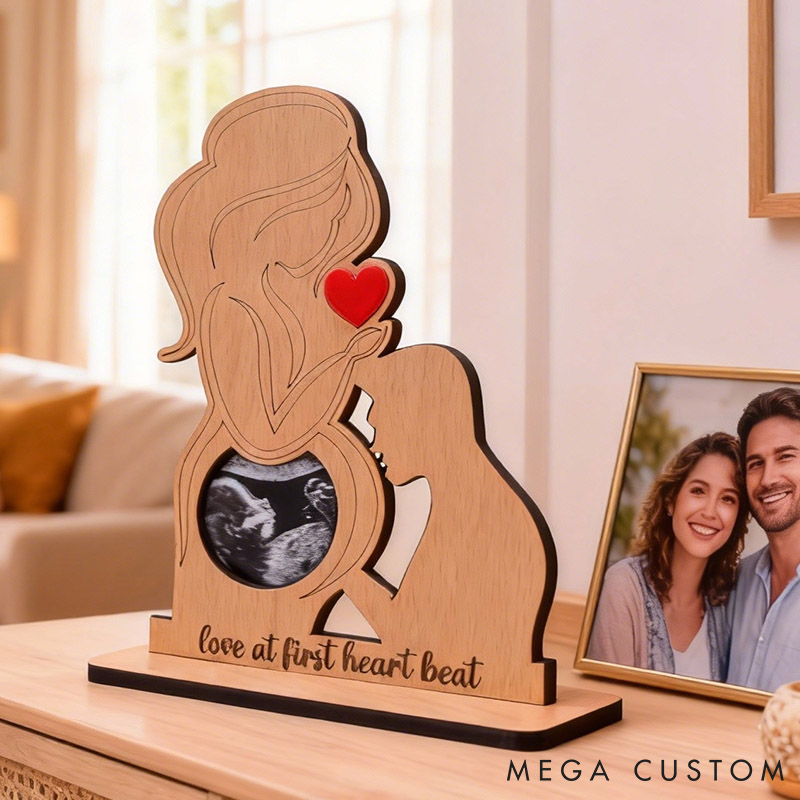 Personalized Couple Pregnancy Announcement Wood Sign Custom Baby Ultrasound Photo Table Decor Baby Reveal Sign for Expectant Parent Mom-Dad To Be Gift