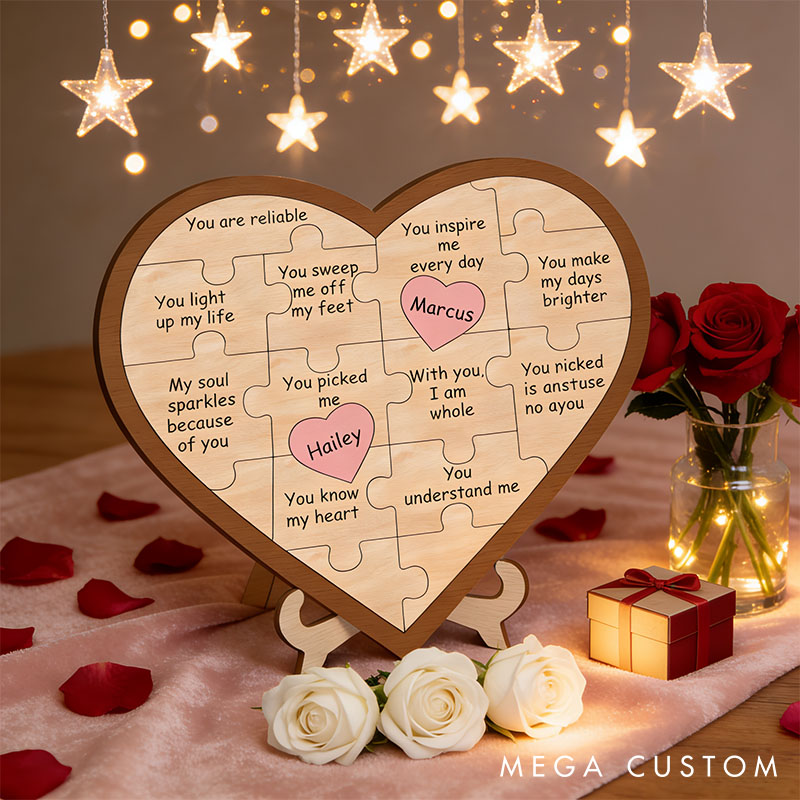 Personalized Heart Puzzle Sign Custom Couple Name Puzzle Pieces 11 Reasons for Love You Puzzle Frame Couple Anniversary Valentine's Gift