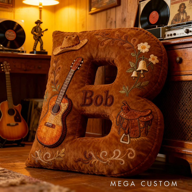 Personalized Graphic 3D Print Cowboy Hat and Guitar Country Music Throw Pillows Customizable with Your Name Perfect Gift for Her or Him for Music Lovers