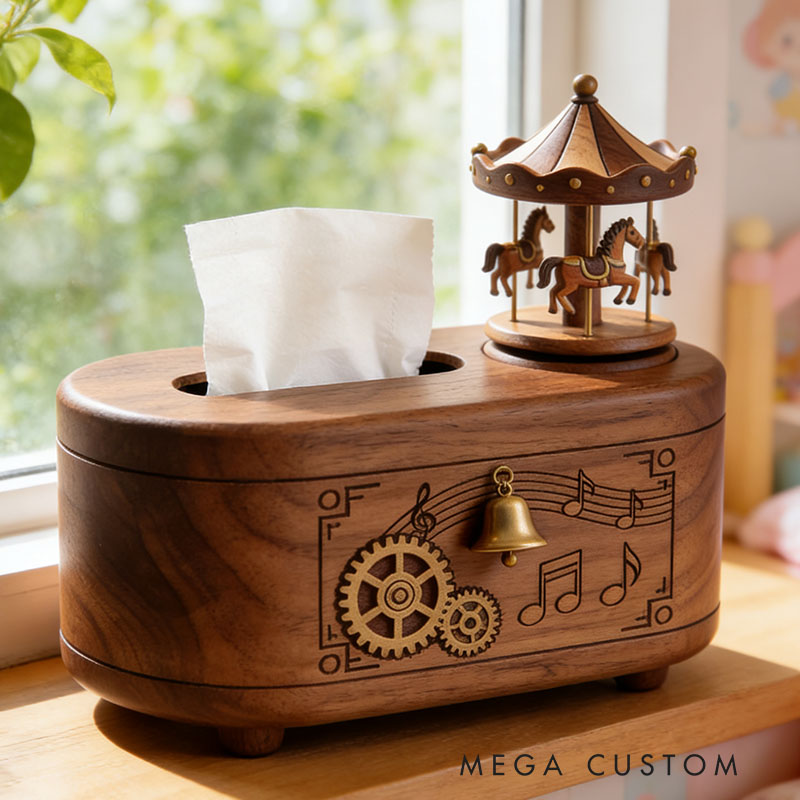 Handmade Wooden Music Box Tissue Box Funny Cartoon Decor